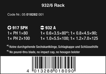 WERA 932/6 Screwdriver set Kraftform Wera: Chiseldriver and rack, 6 pieces
