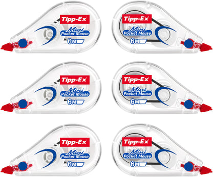 Tipp-Ex Bic Pocket Mini Pocket-Mouse Correction Tapes, With 6M-Long of Extra Tear-Resistant Plastic Tape, Pack of 2, White