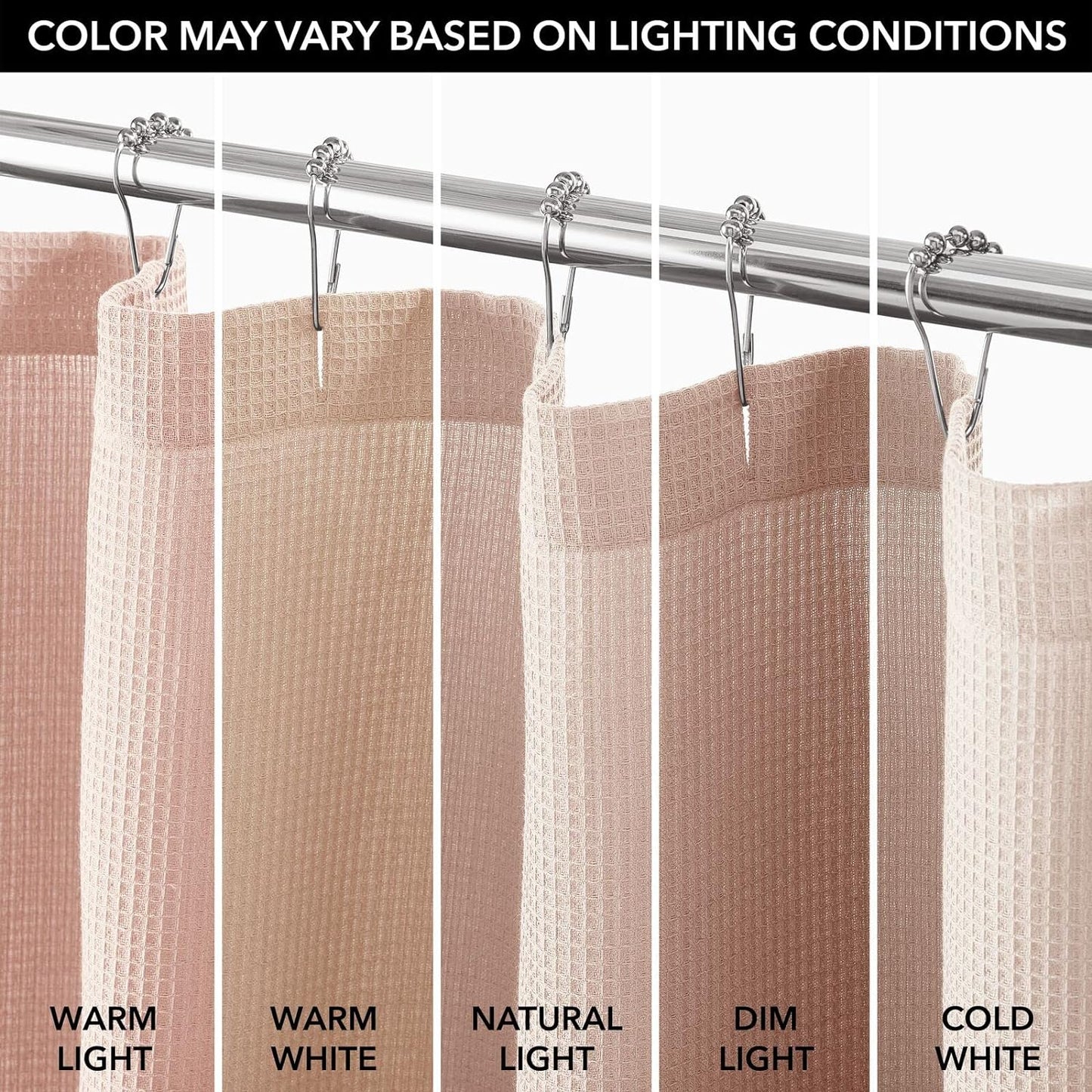 mDesign Cotton Waffle Weave Fabric Shower Curtain - for Bathroom Showers and Bathtubs - Hotel Quality - Machine Washable - Farmhouse Style - 72x72 Inch Cream/Beige