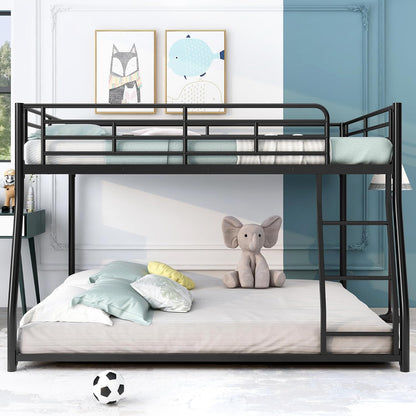 Lostcat Full XL Over Queen Bunk Beds for Adults, Heavy-Duty Metal Bunk Bed for Boys Girls Teens Bedroom Dormitory,Can be Divided into Two Beds, Storage Space, Noise Free, Easy Assembly, Black