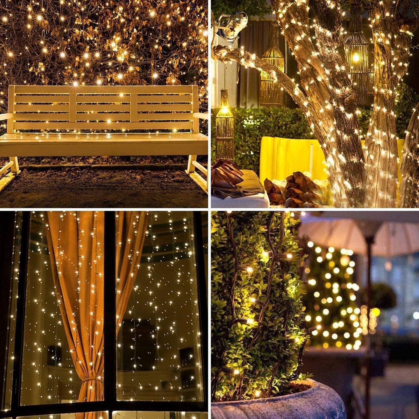 Quntis Battery Powered Led String Lights,132FT 300 LEDs Twinkle Outdoor Lights 8 Mode with Timer Decoration for Patio Decor Gazebo Balcony Garden Bedroom Holiday Camping Party Christmas, Warm White