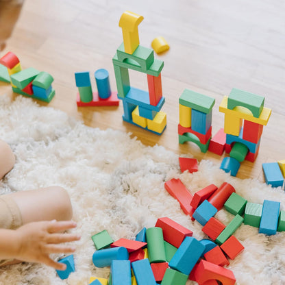 Melissa & Doug Wooden Building Blocks Set - 100 In 4 Colors And 9 Shapes