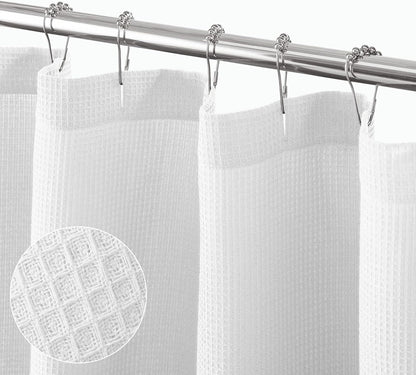 mDesign Cotton Waffle Weave Fabric Shower Curtain - for Bathroom Showers and Bathtubs - Hotel Quality - Machine Washable - Farmhouse Style - 72x72 Inch Cream/Beige