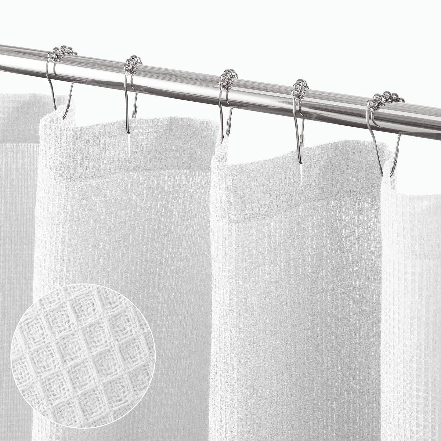 mDesign Cotton Waffle Weave Fabric Shower Curtain - for Bathroom Showers and Bathtubs - Hotel Quality - Machine Washable - Farmhouse Style - 72x72 Inch Cream/Beige