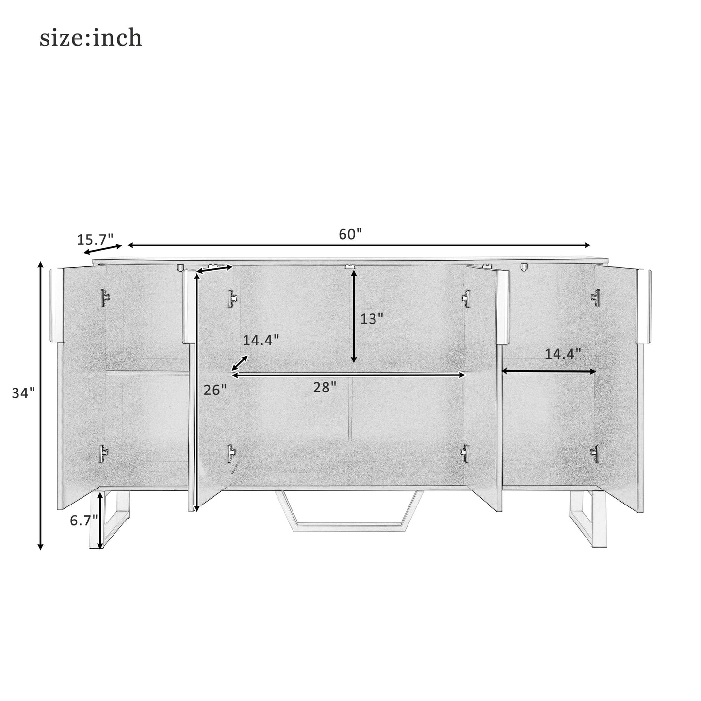 ManyStars Modern Buffet Sideboard with 4 Doors & Adjustable Shelves, Luxury Entryway Storage Cabinets with Metal Legs and Handles, Kitchen Console Table for Dining Living Room,White+Gold