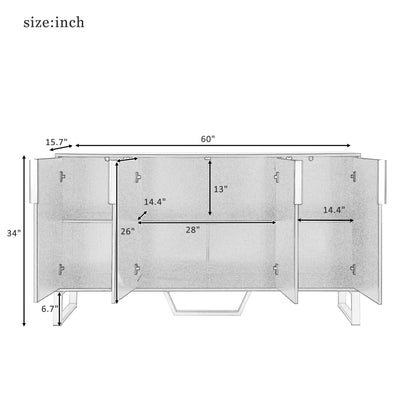 ManyStars Modern Buffet Sideboard with 4 Doors & Adjustable Shelves, Luxury Entryway Storage Cabinets with Metal Legs and Handles, Kitchen Console Table for Dining Living Room,White+Gold