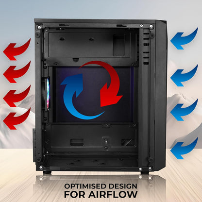 ZEBRONICS ZIUM Mid-Tower Gaming Cabinet, M-ATX/M-ITX, Fins focussed Multicolor Rear Fan, Multi Color LED Strip, Acrylic Glass Side Panel, USB 3.0, USB 2.0