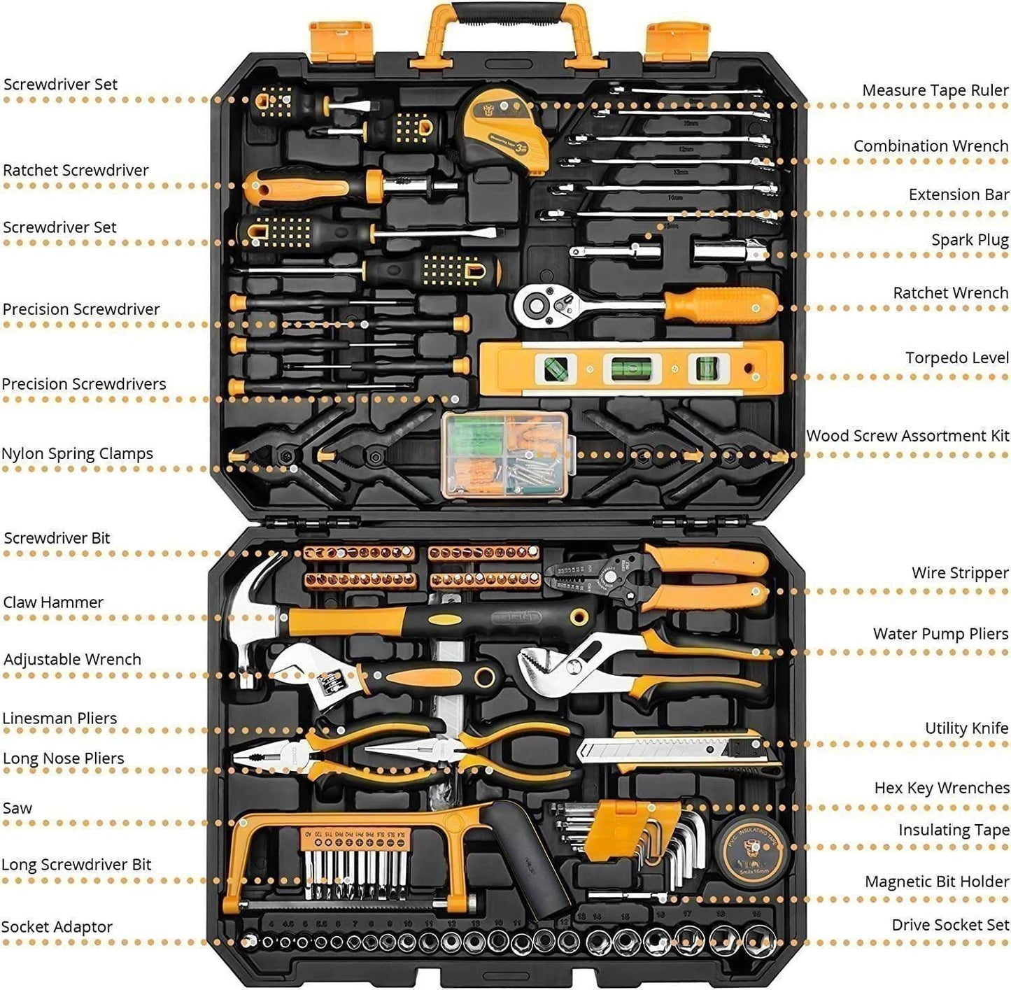 COOLBABY 228 Piece Socket Wrench Auto Repair Tool Combination Package Mixed Set Hand Kit with Plastic Toolbox Storage Case