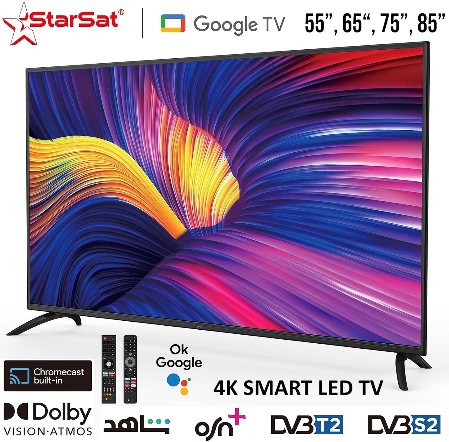 StarSat 55'' UHD Google TV: Dolby Audio, 55-Inch Brilliance, Google Assistant, Multiscreen, Pre-Installed Apps, HDR, Dual-Band Wi-Fi, Seamless Navigation