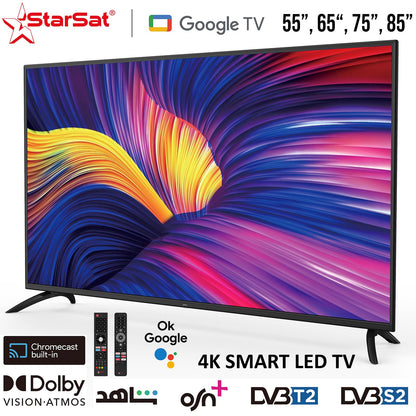 StarSat 55'' UHD Google TV: Dolby Audio, 55-Inch Brilliance, Google Assistant, Multiscreen, Pre-Installed Apps, HDR, Dual-Band Wi-Fi, Seamless Navigation