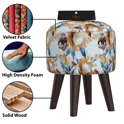 Wooden Twist Puffy Ottoman Stool for Living Room (Beige)