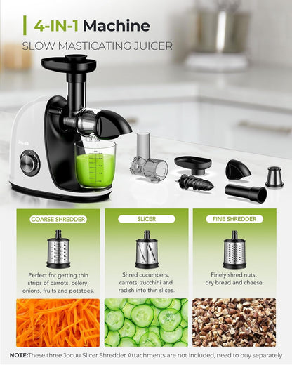 Jocuu Slow Masticating Juicer with Soft/Hard Modes Easy to Clean Quiet Motor & Reverse Function, Cold Press Juicer for Fruit & Vegetable, 90% Juice Yield, with Brush & Recipes (Gray)