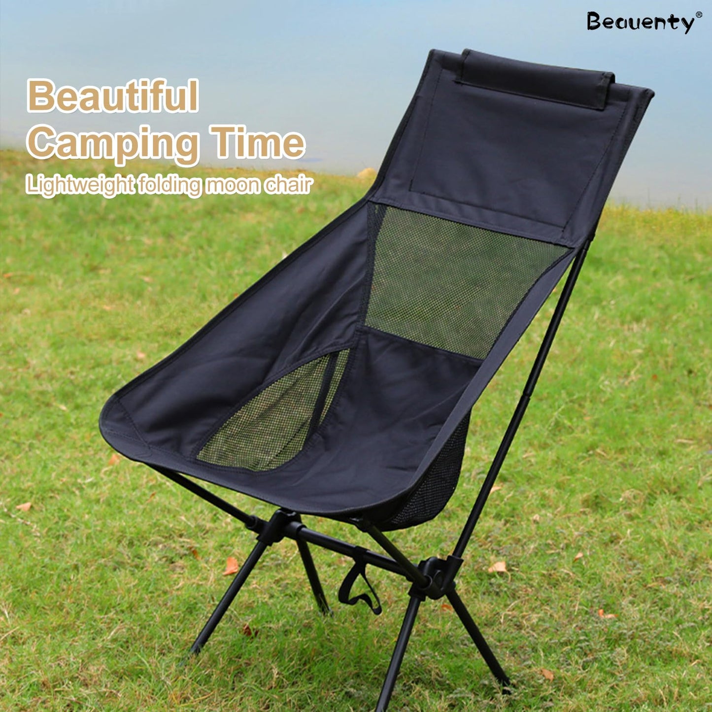 Beauenty Portable Camping Chair, Ultra-Compact Beach Chair for Adults Foldable Chair for Backpacking, Travel, Hiking, Fishing, Supports 100KG