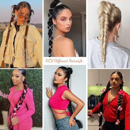 Goodern DIY Long Braided Ponytail Extension with Hair Band Elastic Rubber Straight Wrap Around Hair Extensions Natural Synthetic Hair Piece Soft Ponytail Wig for Girls Women Party Daily Wear-Blonde