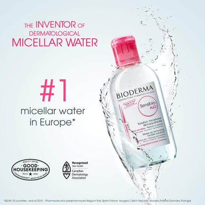 Bioderma Sensibio H2O Soothing Micellar Cleansing Water and Makeup Removing Solution for Sensitive Skin - Face and Eyes - 3.33 Fl Oz (Pack of 3)