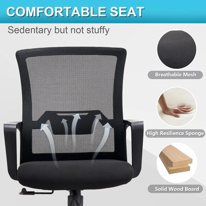 Kano.cn Desk Chair Office Chair for Home Height Adjustable Mid Back Mesh Computer Chair with Lumbar Support Mesh Swivel Computer Office Ergonomic Executive Chair