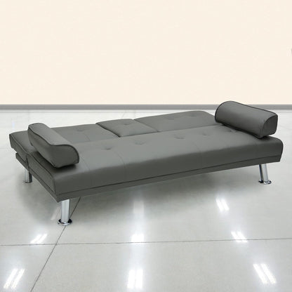 Modern Design SOFA CUM BED OR 3 Seater Sofa Soft PU leather 3-Seater Sofa,Made of finiest Pu Leather sofa cum bed is Foldable Futon Bed for Living Room – Light Grey