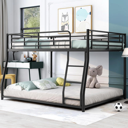 Lostcat Full XL Over Queen Bunk Beds for Adults, Heavy-Duty Metal Bunk Bed for Boys Girls Teens Bedroom Dormitory,Can be Divided into Two Beds, Storage Space, Noise Free, Easy Assembly, Black