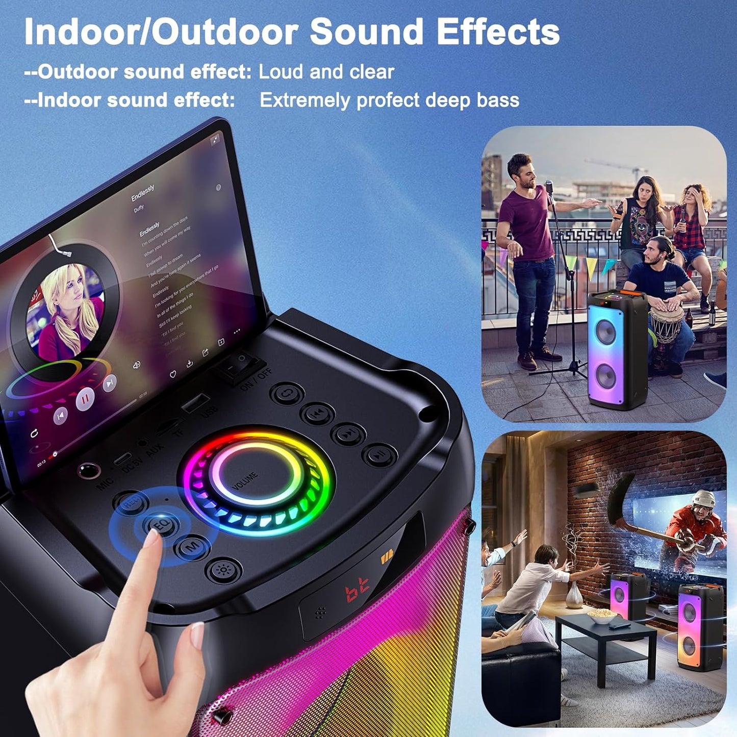 JYX Karaoke Machine with 2 Wireless Microphones, Portable Bluetooth Speaker for Adults & Kids, Big Party PA System with Disco Lights for Gatherings, The Best Gifts for Family