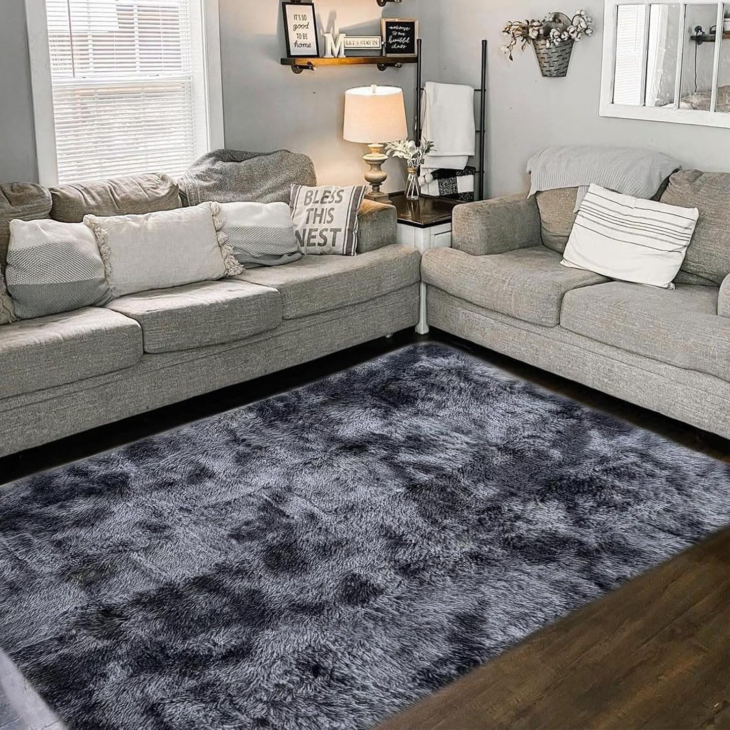 Tinyboy-hbq Area Rugs Shaggy Carpet for Living Room Bedroom Large Fluffy Carpet Modern Non-Slip Mat Multisize Rug Indoor Home Decor (Gray White, 80 x 120 cm)