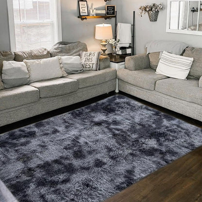 ASIinnsy Area Rugs Soft Fluffy Carpets For Living room Shaggy Rug Modern Area Rug For Bedroom Anti-Slip Rugs For Kids Room Indoor Home Decorative Carpet (Black Grey, 80 x 120cm)