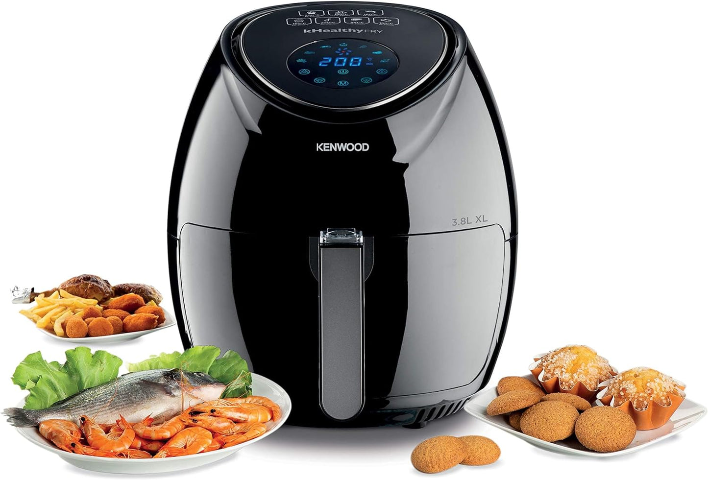 KENWOOD Digital Air Fryer XL 3.8L 1.7KG 1500W with Rapid Hot Air Circulation for Frying, Grilling, Broiling, Roasting, Baking and Toasting HFP30.000BK Black