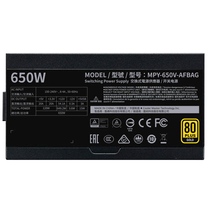 Cooler Master V650 Gold V2 PSU, UK Plug - 650W, 80 PLUS Gold, Fully Modular, ATX Power Supply Unit, Quiet 135 mm FDB Fan, Semi-Fanless Mode, 10-Year Warranty Black Edition