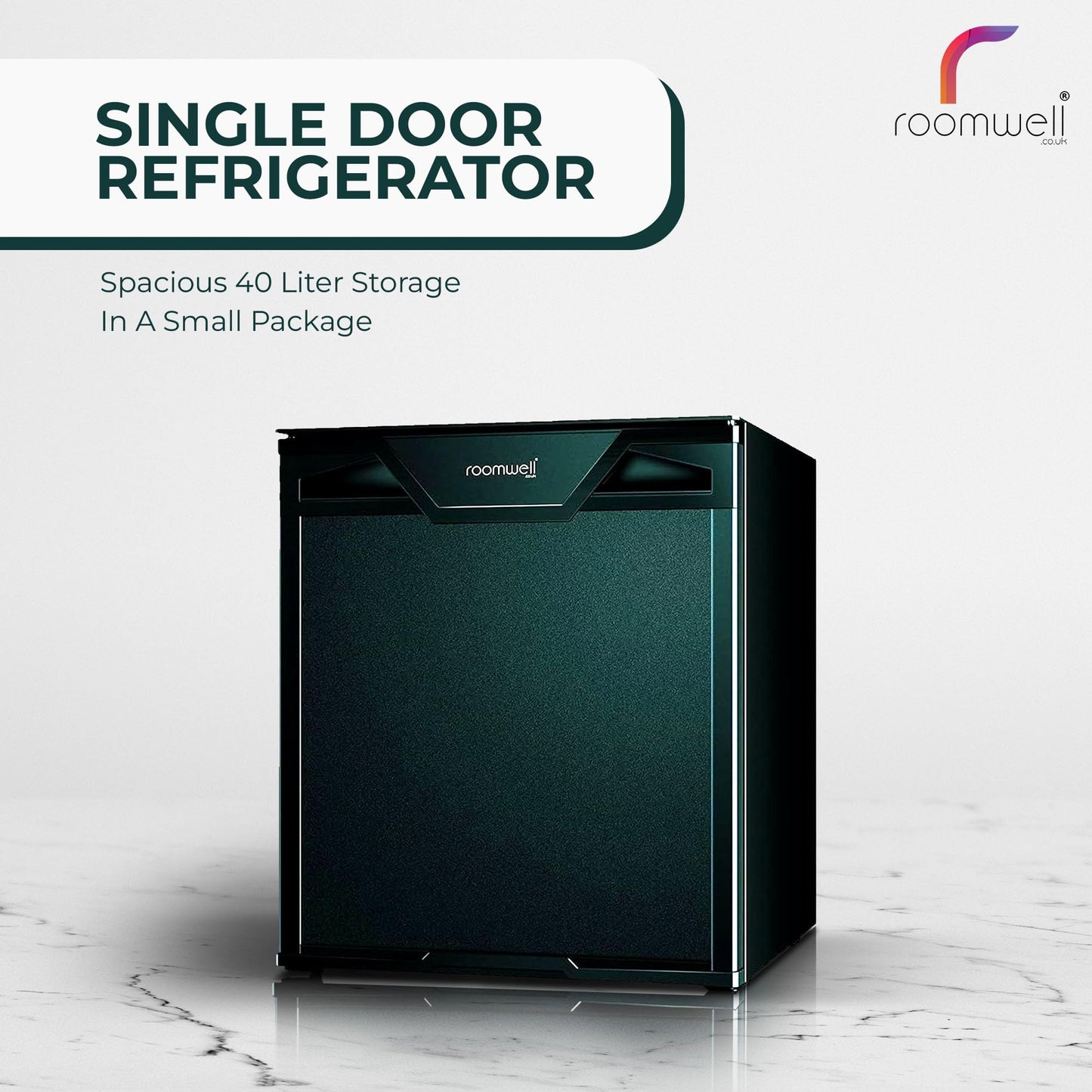 Roomwell UK Auto DEFROST Mini Fridge with Reversible Single Door & Adjustable Shelve - Small Refrigerator for Room/Hotel/Kitchen & Office- 40L Small Fridge with 100% Silent - CFC & HCFC Free - Black