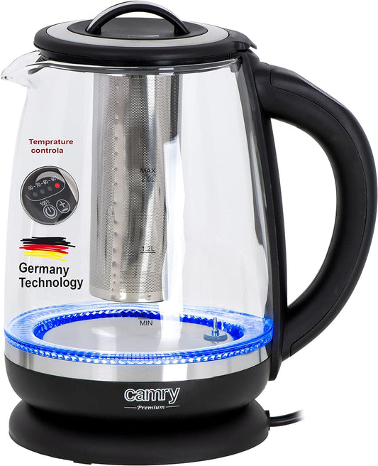 CAMRY Germany technology touch control smart glass kettle with tea infuser 2 liters 2200W 1 year warranty