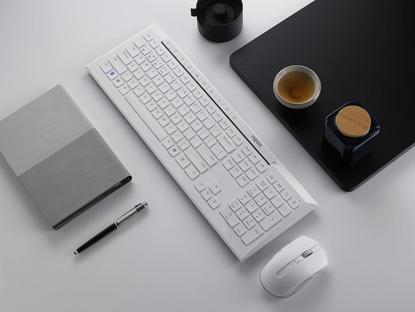 RAPOO 8210M Wireless Keyboard and Mouse Combo, Multi-mode connectivity connect up to 3 Devices simultaneously, BT5.0, BT 3.0 and 2.4 G | Adjustable DPI Optical Mouse English/Arabic Layout (White) - CaveHubs