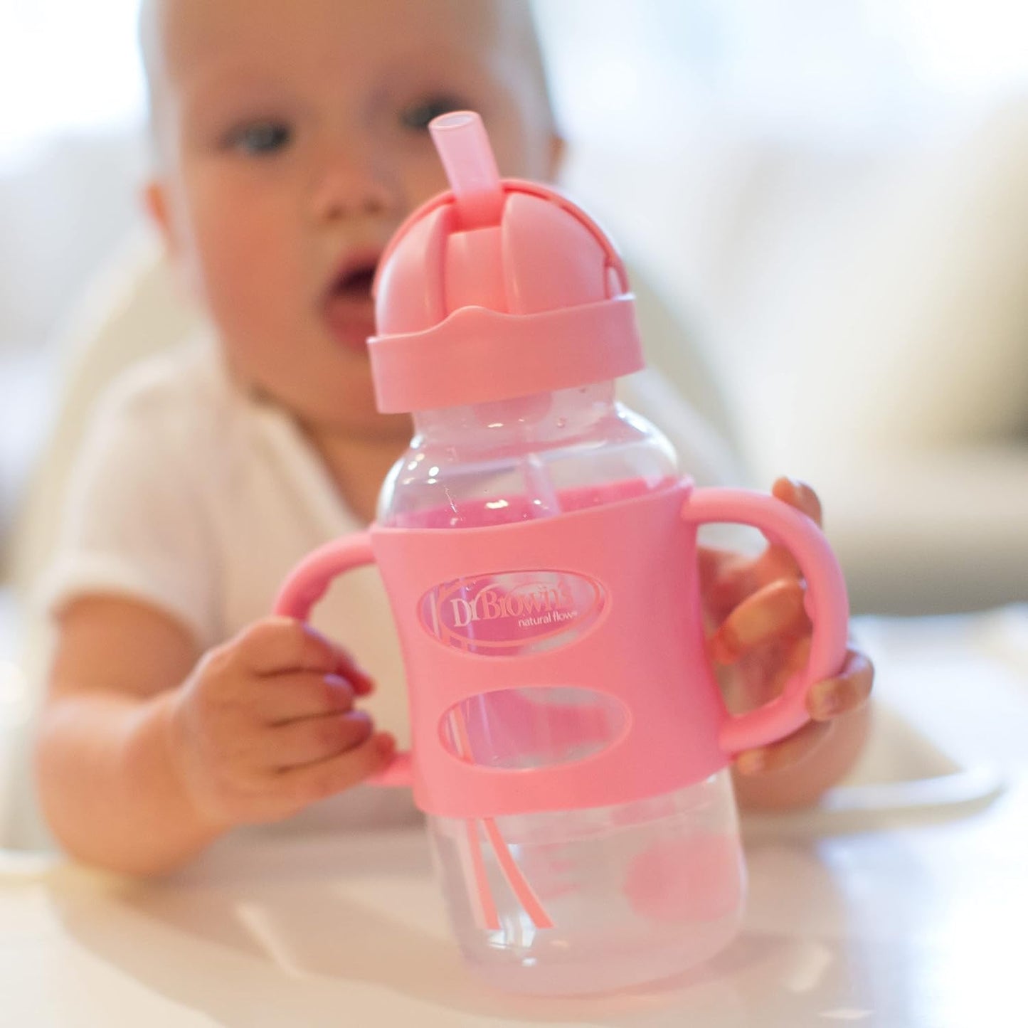 Dr. Brown’s® Milestones™ Narrow Sippy Straw Bottle with 100% Silicone Handles, 8oz/250mL, Gray & Blue, 2 Pack, 6m+