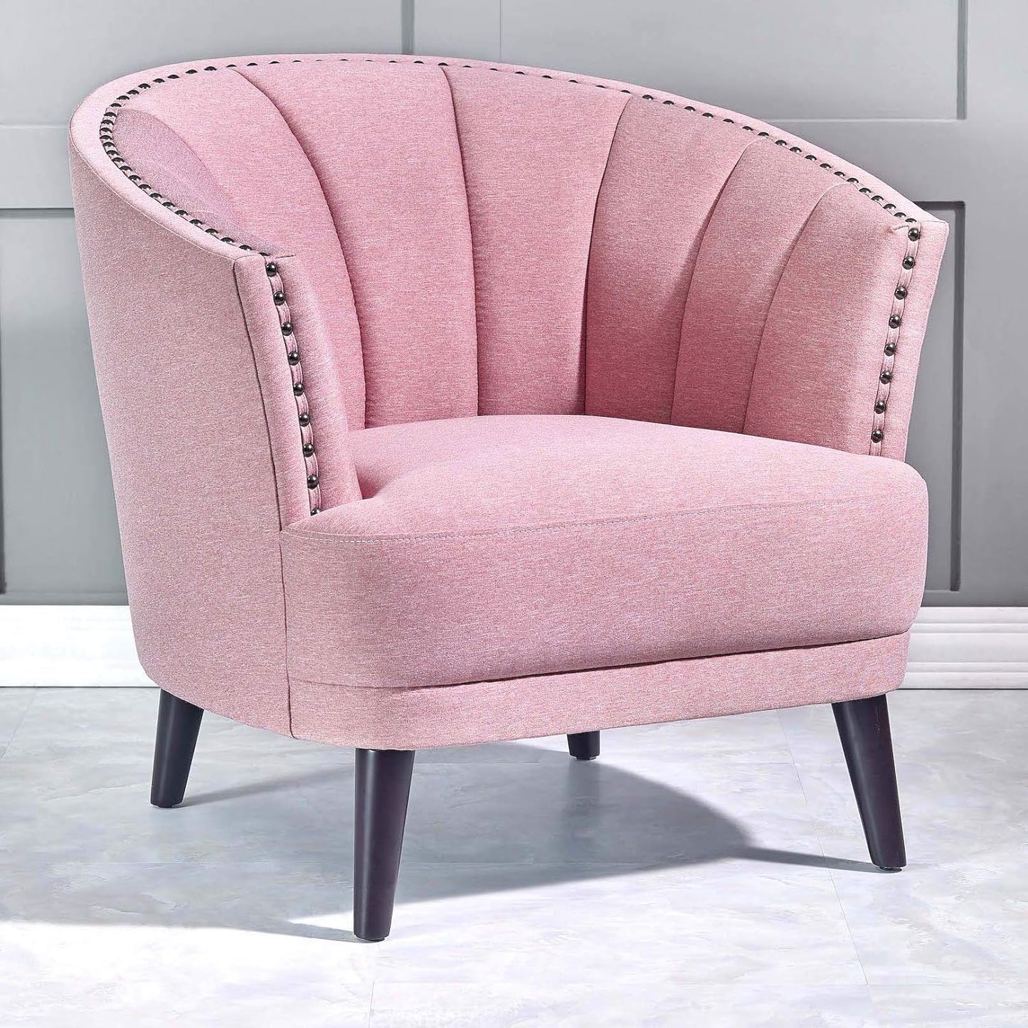 SOPHIE Club Chair [Pink] Upholstered Chair for Living Room - Studded Detailing, Solid Wood Legs | Accent Chairs