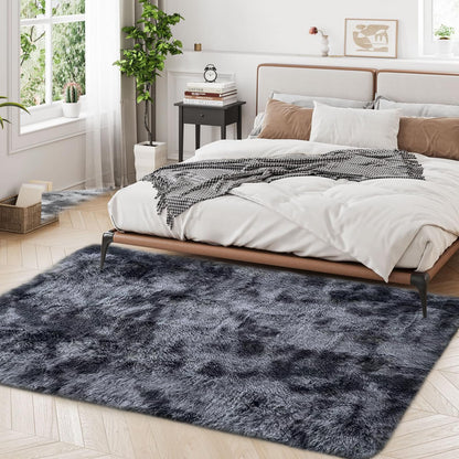 ASIinnsy Area Rugs Soft Fluffy Carpets For Living room Shaggy Rug Modern Area Rug For Bedroom Anti-Slip Rugs For Kids Room Indoor Home Decorative Carpet (Black Grey, 80 x 120cm)