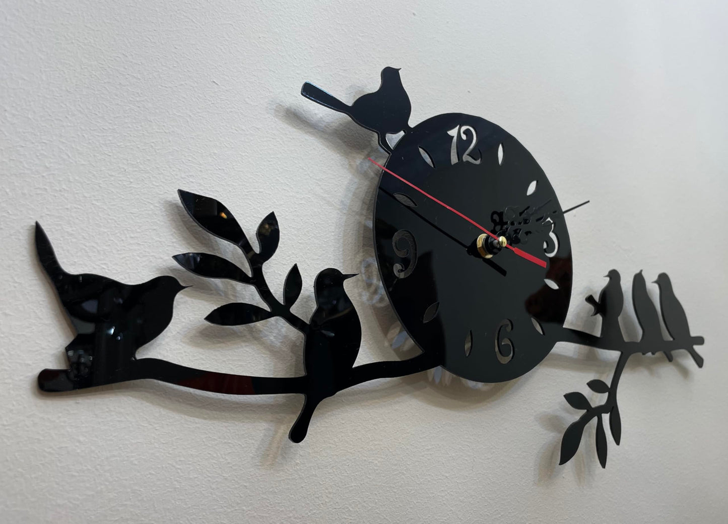 Genérico Black Glass Wall Clock (Birds)