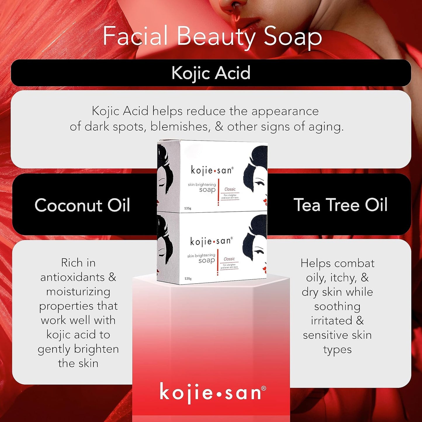 Kojie San 3 x 65G Kojie San Skin Kojic Acid Lightening Soap in Industry-leading Frustration Free Packaging