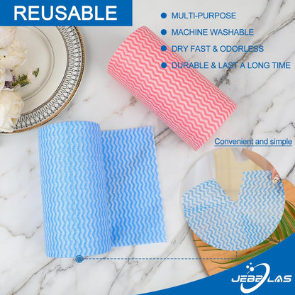 JEBBLAS Reusable Cleaning Wipe, Household &kitchen paper towel,Disposable Cleaning Cloth, Dish Cloth Dish Towels Dish Rags Reusable Kitchen Paper Towels, Wash Towels 2 Rolls of 200 Sheets