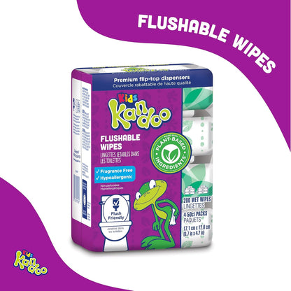 Flushable Wipes for Baby and Kids by Kandoo, Unscented for Sensitive Skin, Hypoallergenic Potty Training Wet Cleansing Cloths, 200 Count, Single Package