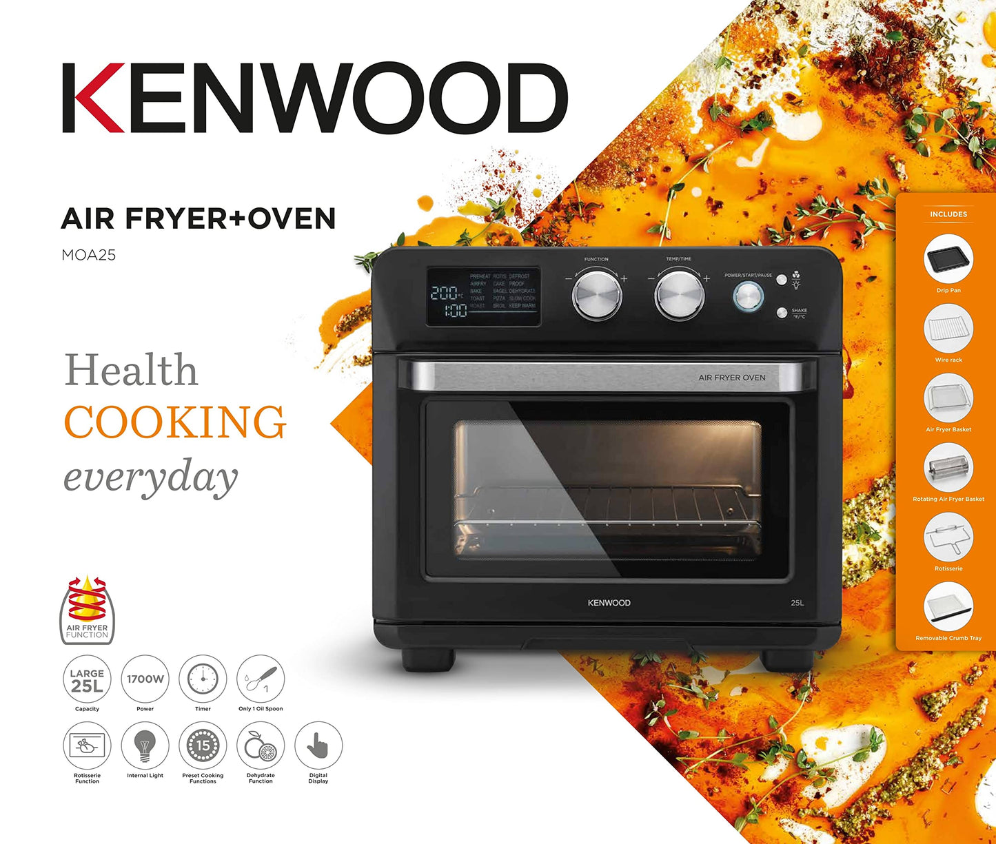 KENWOOD Digital Twin Air Fryer 1.7KG+1.7KG 4L+4L XXXL Capacity with DualZone Technology & Dual Frying Baskets for Frying, Grilling, Broiling, Roasting, Baking, Toasting & Reheating HFM75.000MB Black