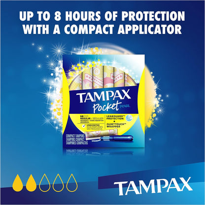 Tampax Pearl Regular Absorbency Unscented Tampons, Leakguard protection 96 Count, Pack of 1