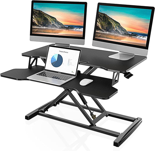 FITUEYES Standing Desk Converter, 32 Inch/80cm Height Adjustable Stand Up Desk with Deep Keyboard Tray, Ergonomic Home Office Sit Stand Desk, Black SD308001WB