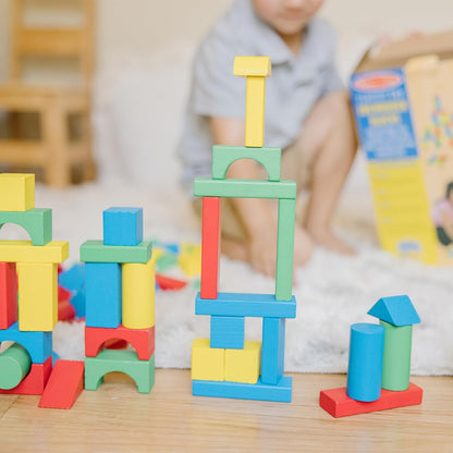 Melissa & Doug Wooden Building Blocks Set - 100 In 4 Colors And 9 Shapes