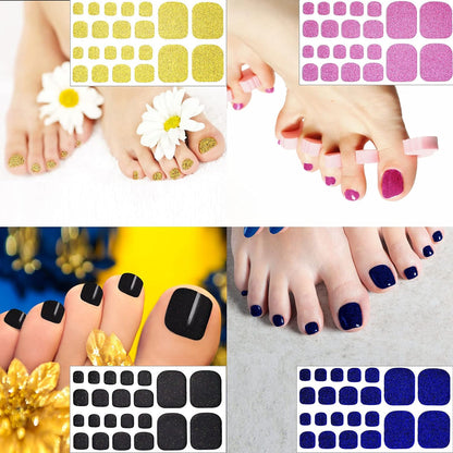 440 Pieces 20 Sheets Glitter Toenail Polish Stickers Adhesive Toe Nail Wrap Full Toe Nail Wrap Toenail Polish Strip DIY Glitter Toe Nail Manicure Decal with 2 Pieces Nail File for Girls (Vivid Color)