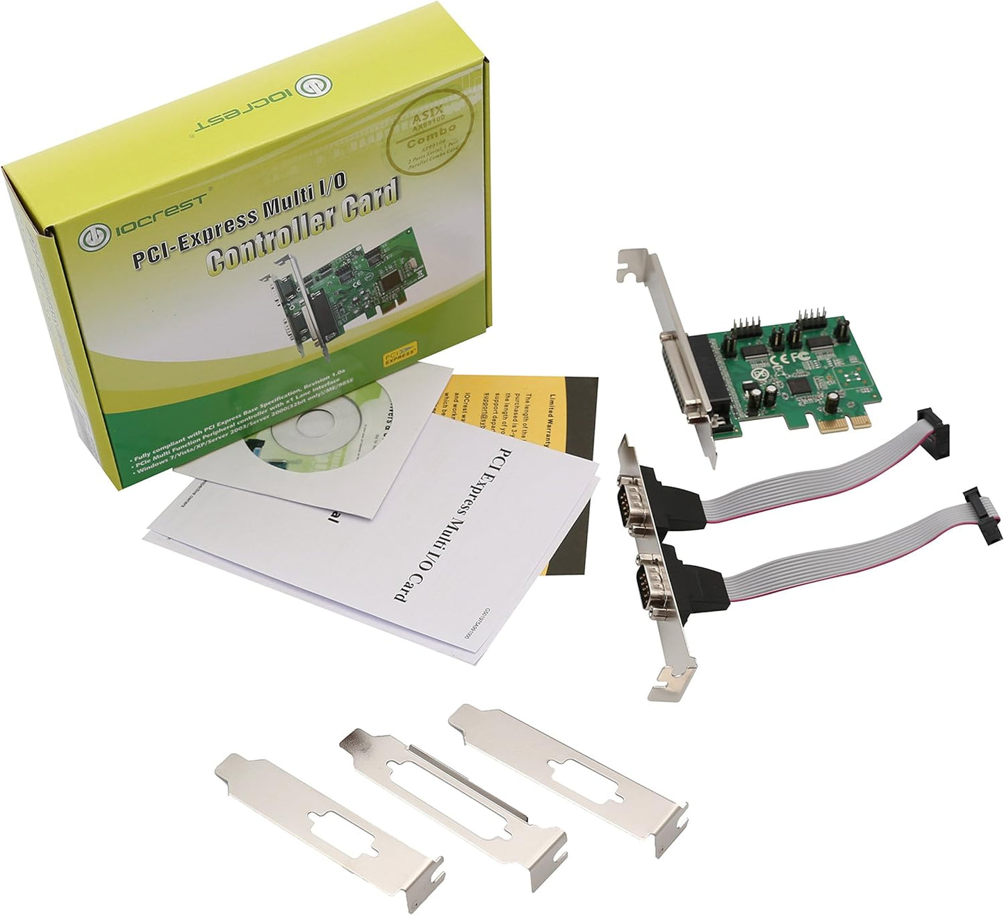 I/O Crest 2 Port Serial COM DB9 RS-232 and 1 Port DB25 Printer Lpt1 Port PCI-E 1.0 X1 Card WCH382 Chipset