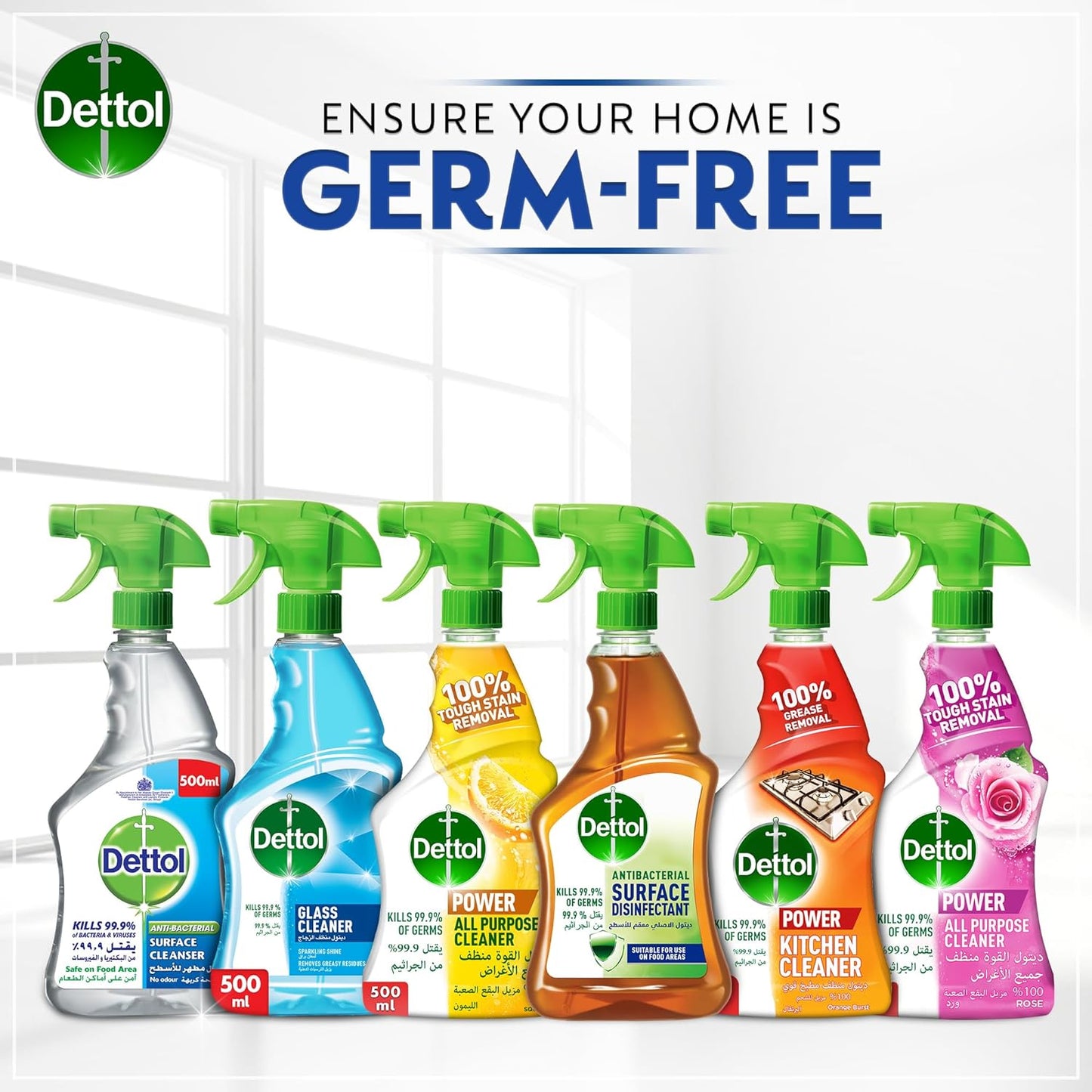 Dettol Sparkling Shine Glass Cleaner, helps remove Greasy Residues, Trigger Spray Bottle, 500ml ( Packaging May Vary)