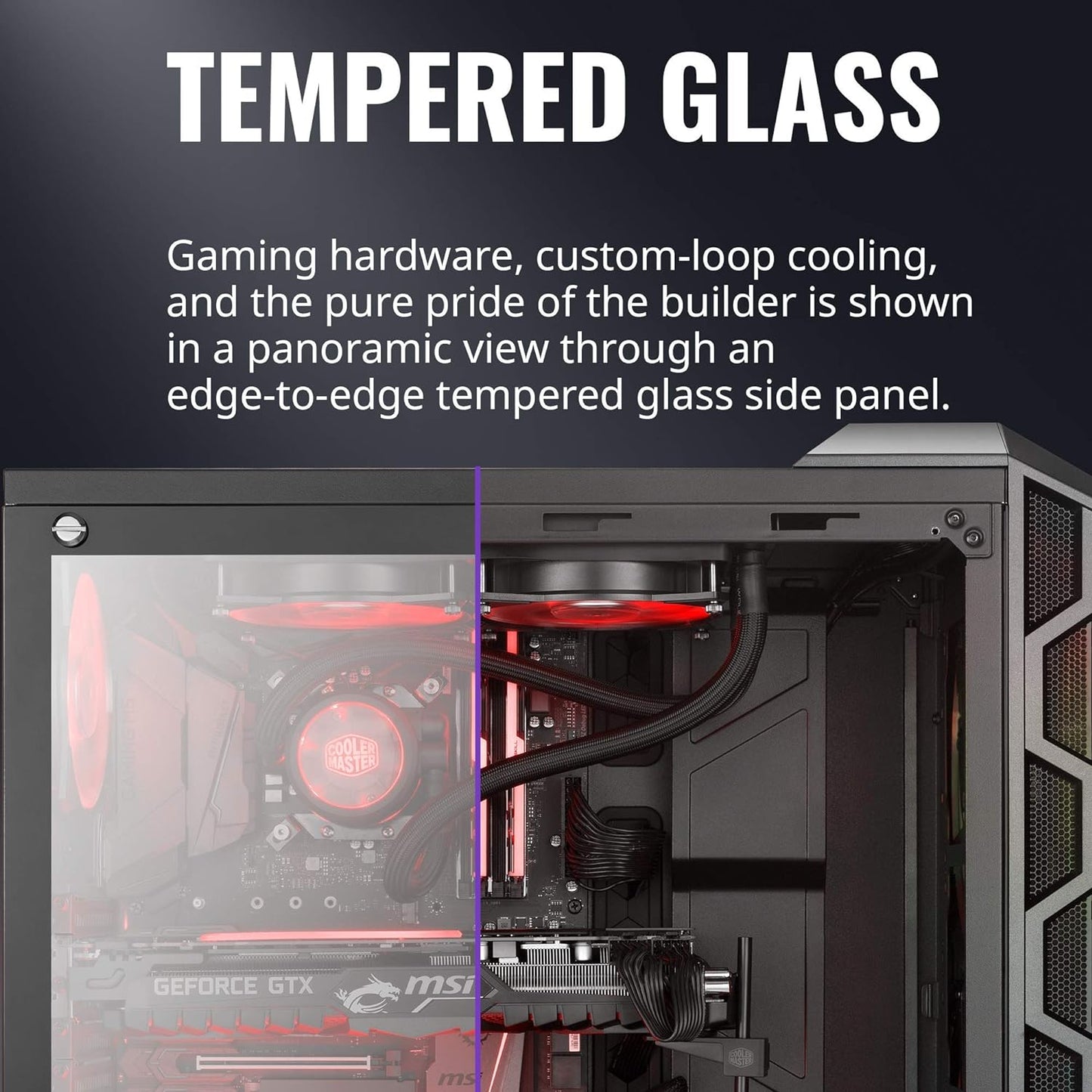 Cooler Master MasterCase H500 ARGB - PC Case with Dual 200mm Fans for High-Volume Airflow, Mesh and Transparent Front Chassis Panels, Flexible ATX Hardware Capacity