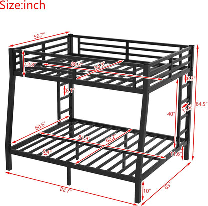 Bellemave Bunk Bed Full Over Queen, Heavy Duty Metal Bunk Bed Frame, Queen bunk Bed for Adults, Adult bunk beds Heavy Duty, Full XL Bunk Bed, Black