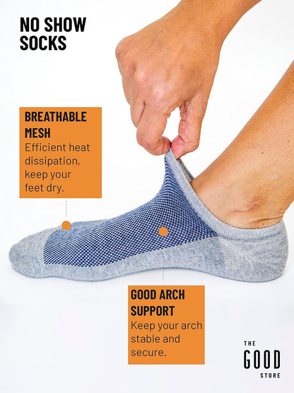 The Good Store Unisex No Show Socks Men And Women, 6 Pairs | Low Cut Ankle Socks | Non-Slip Socks For A Tight Grip | Cotton For Supreme Comfort & Breathability