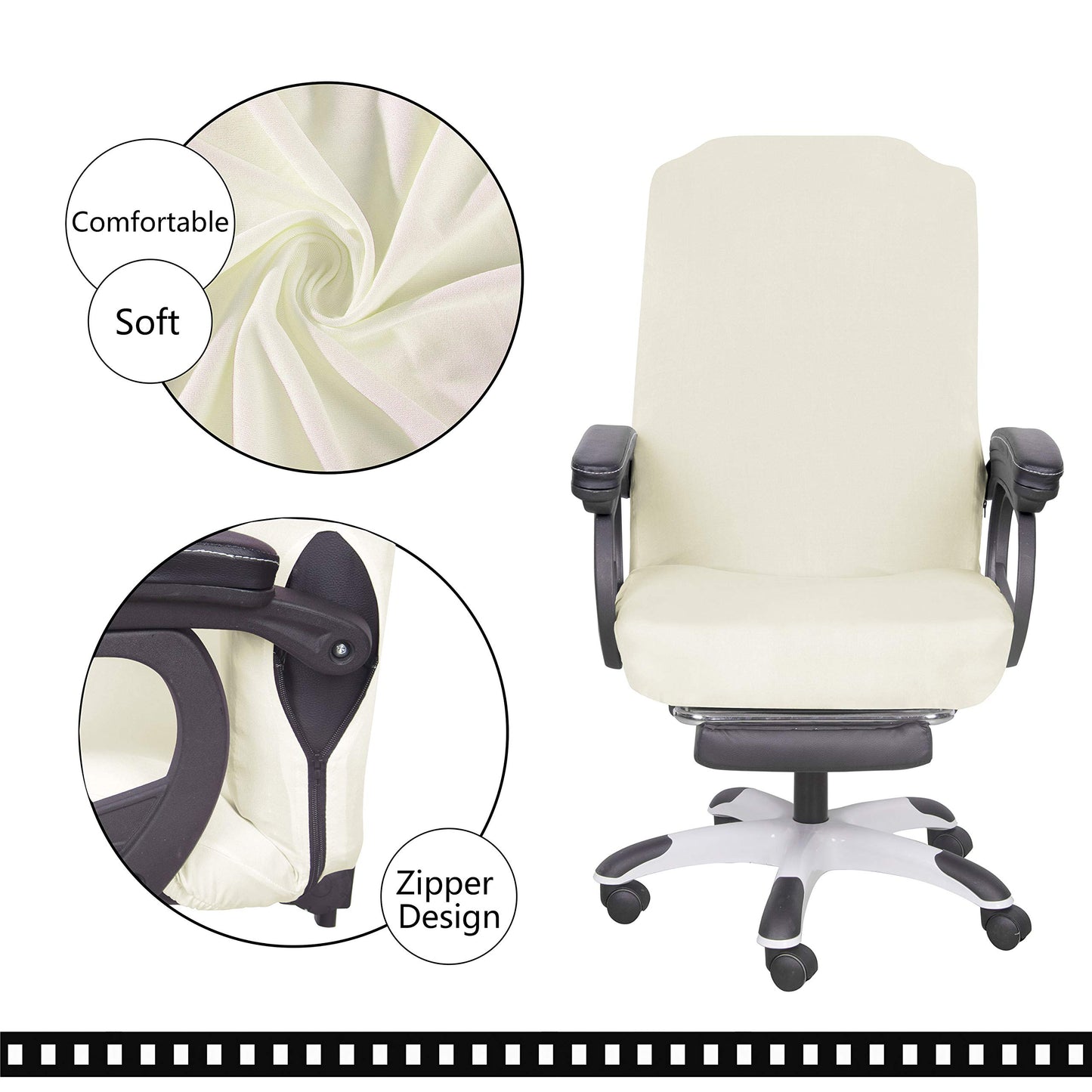 SARAFLORA Polyester Solid Stretch Washable Computer Chair Slipcovers for Universal Rotating for Boss, Office Chair (Large, Black)