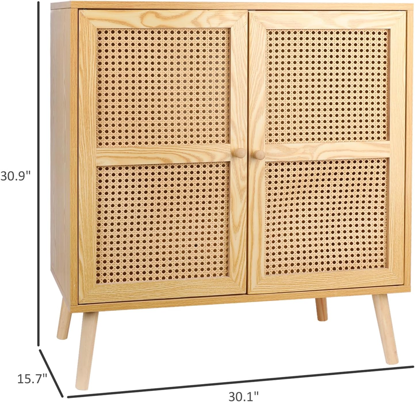 Sideboard Buffet Cabinet with Rattan Door, Accent Storage Cabinet Natural Rattan Mid Century Modern Dresser Cupboard Console Table Wood Bar Cabinet for Living Room Kitchen Pantry Dining Room Entryway