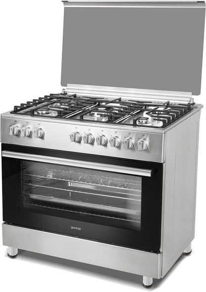 Gorenje Gi9221S, 90 cm Freestanding Gas Cooker With Dual Fan, 105 Liters Multifunction Oven, Cast Iron Pan Support, One Hand Ignition, Stainless Steel, 1 Year Warranty